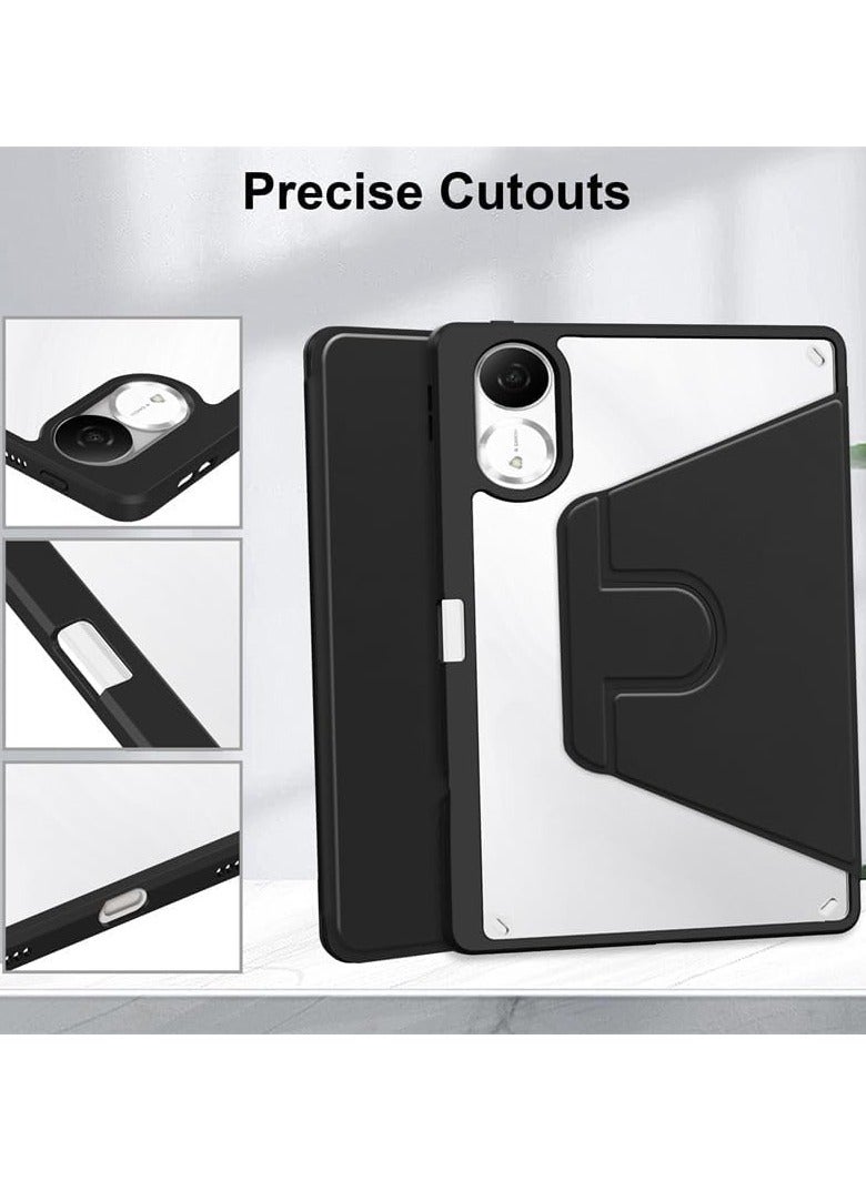 Case for Xiaomi Redmi Pad 2 11-inch 2025 Smart Tablet Leather Case with Auto Wake/Sleep, 360° Rotating Stand Cover Acrylic Clear Back Cover with Pencil Holder (Black) - Image 4